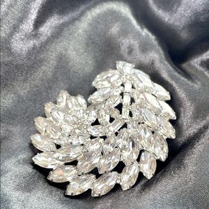 Large Vintage Elegant Silver Crystal Brooch
